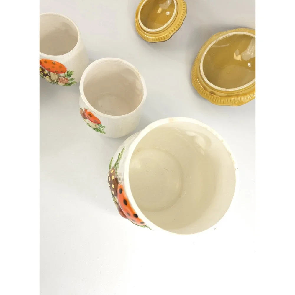 Vintage Mushroom Ceramic Kitchen Canister Set 7 Pieces / 2 different Brands